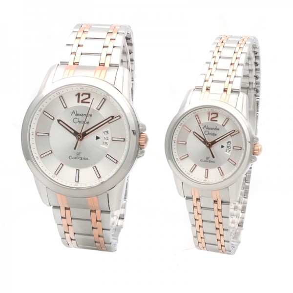 Alexandre Christie AC 8325 Silver Rosegold Couple